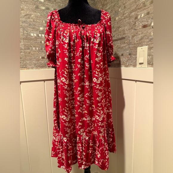 California Bay Co. Red Ruffled Short Sleeve Scoop Neck Dress XL Extra Large - Picture 1 of 7
